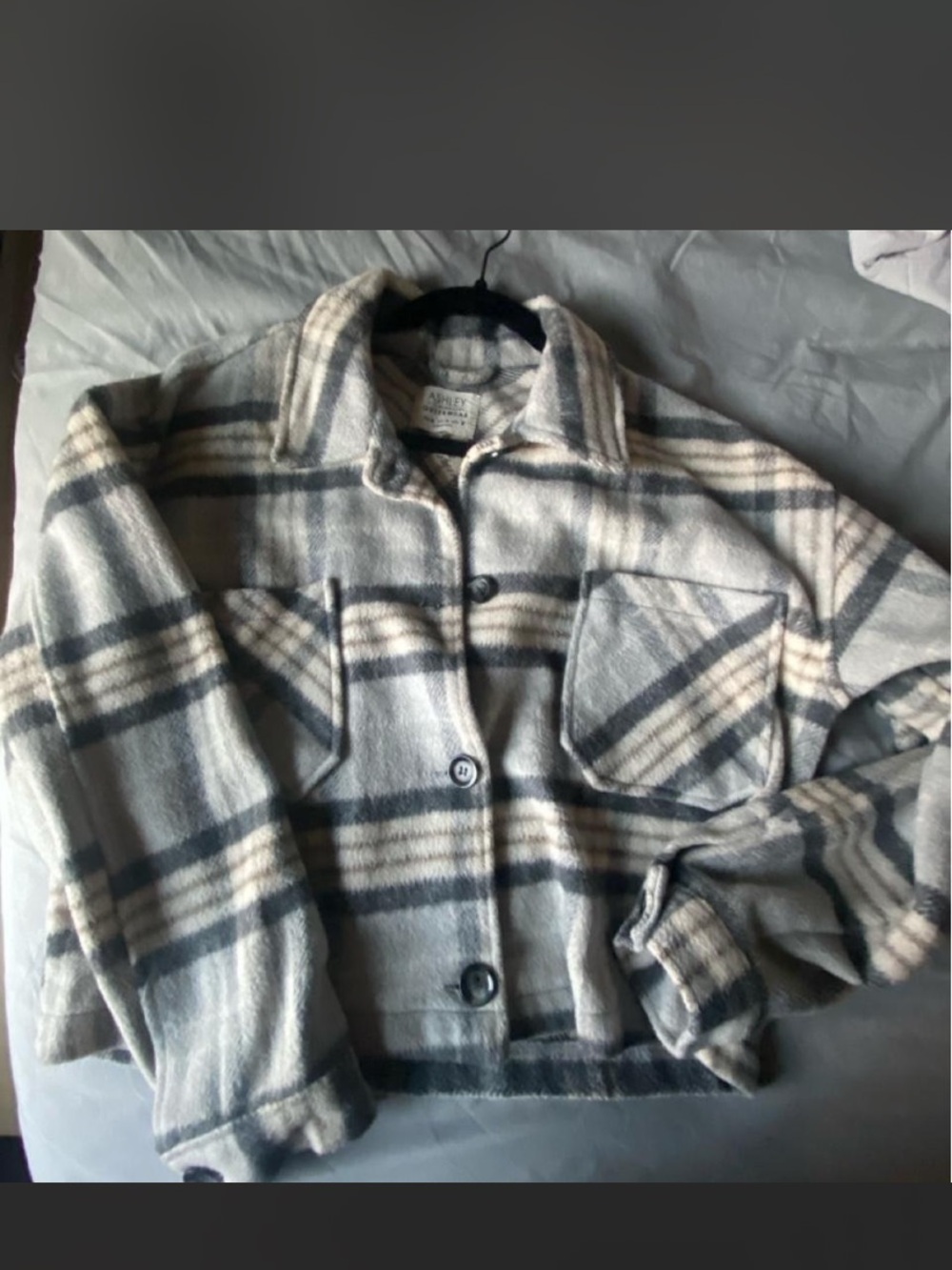 Ashley By 26 International Plaid Cropped Teddy Jacket - Gray/Cream